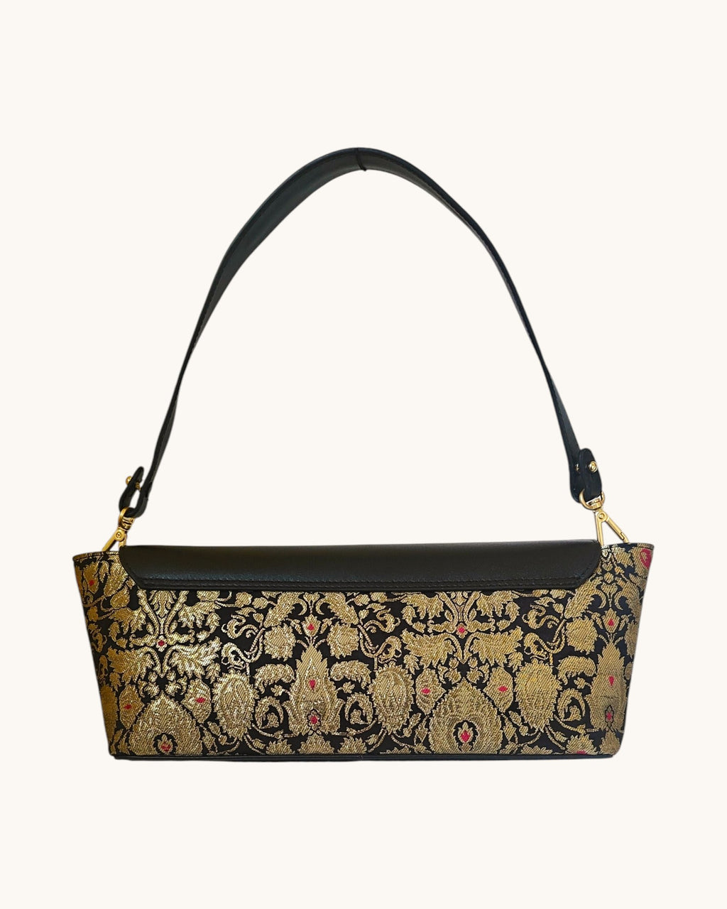 The Statement Baguette (Midnight Onyx Leather x Black Brocade Banarasi)
