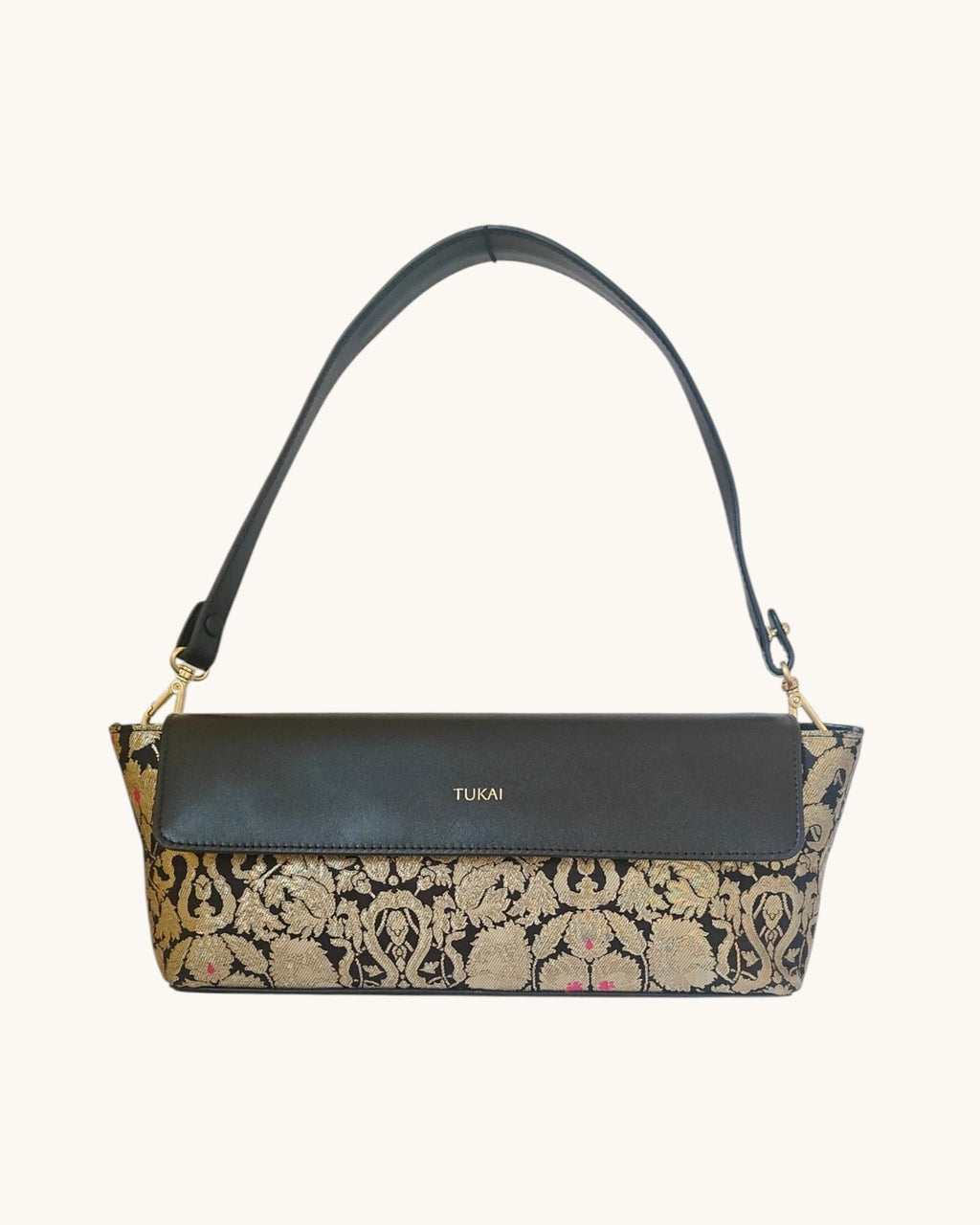 The Statement Baguette (Midnight Onyx Leather x Black Brocade Banarasi)
