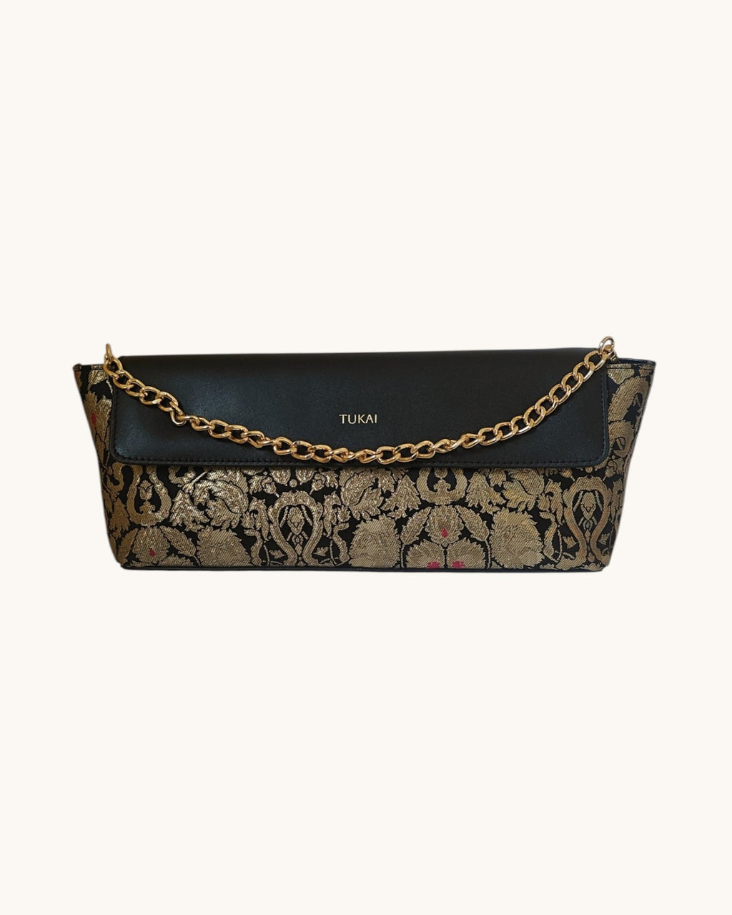 The Statement Baguette (Midnight Onyx Leather x Black Brocade Banarasi)