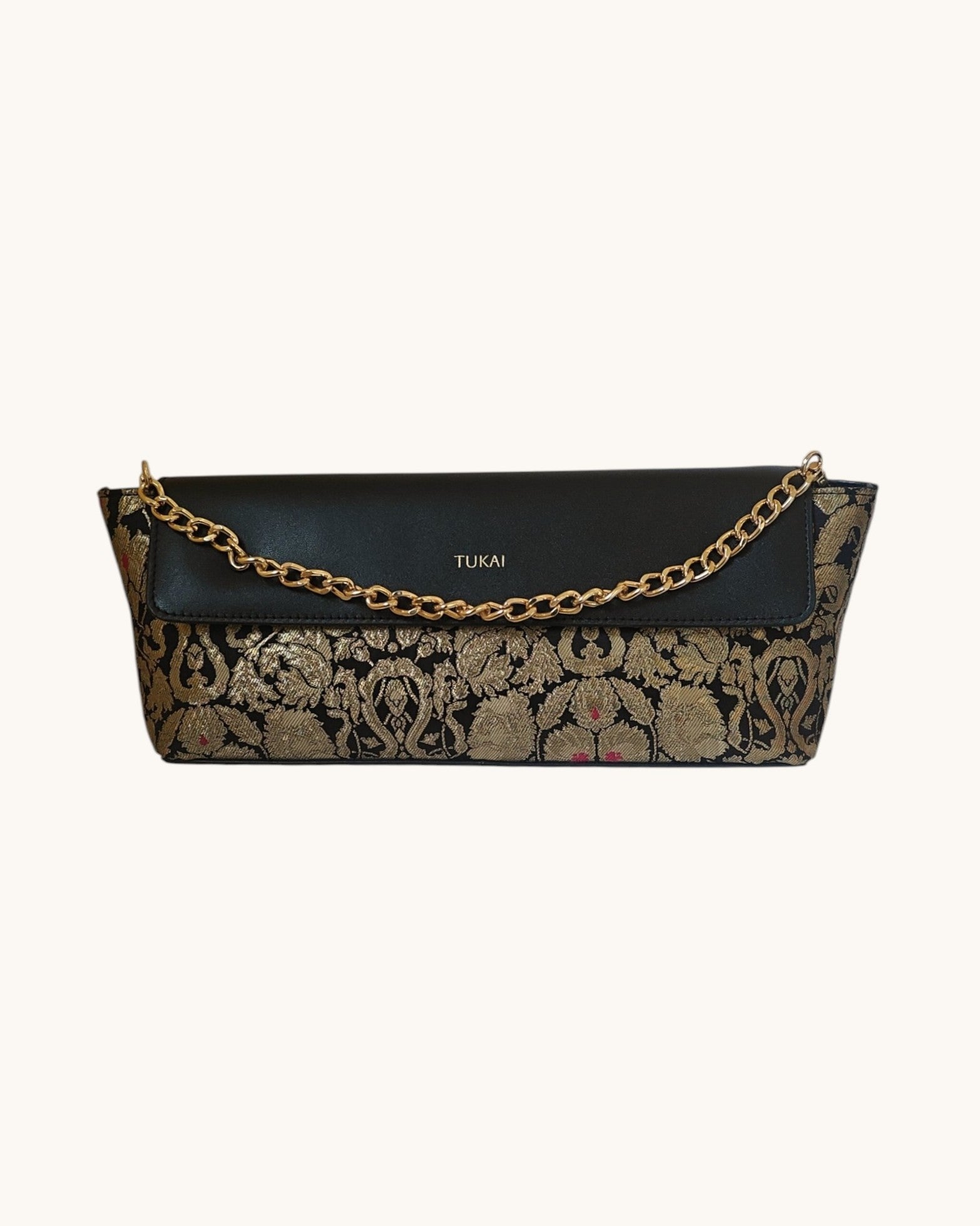 The Statement Baguette (Midnight Onyx Leather x Black Brocade Banarasi)