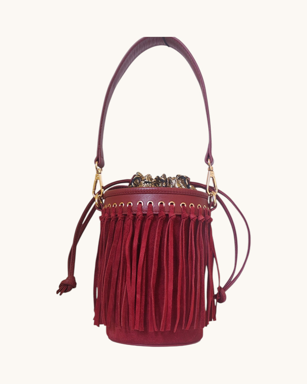 The Bucket - Fringe (Rum Raisin Suede)