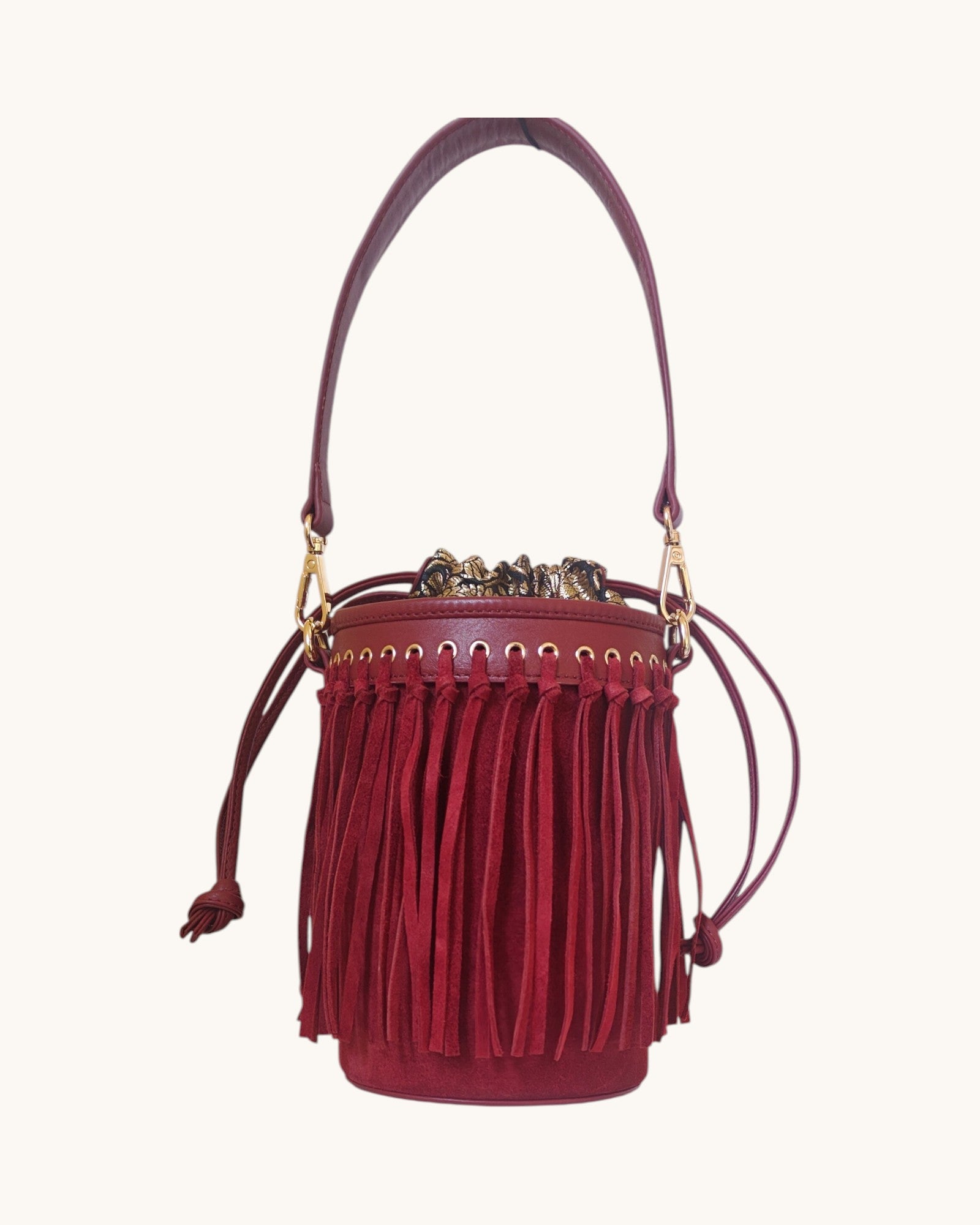 The Bucket - Fringe (Rum Raisin Suede)